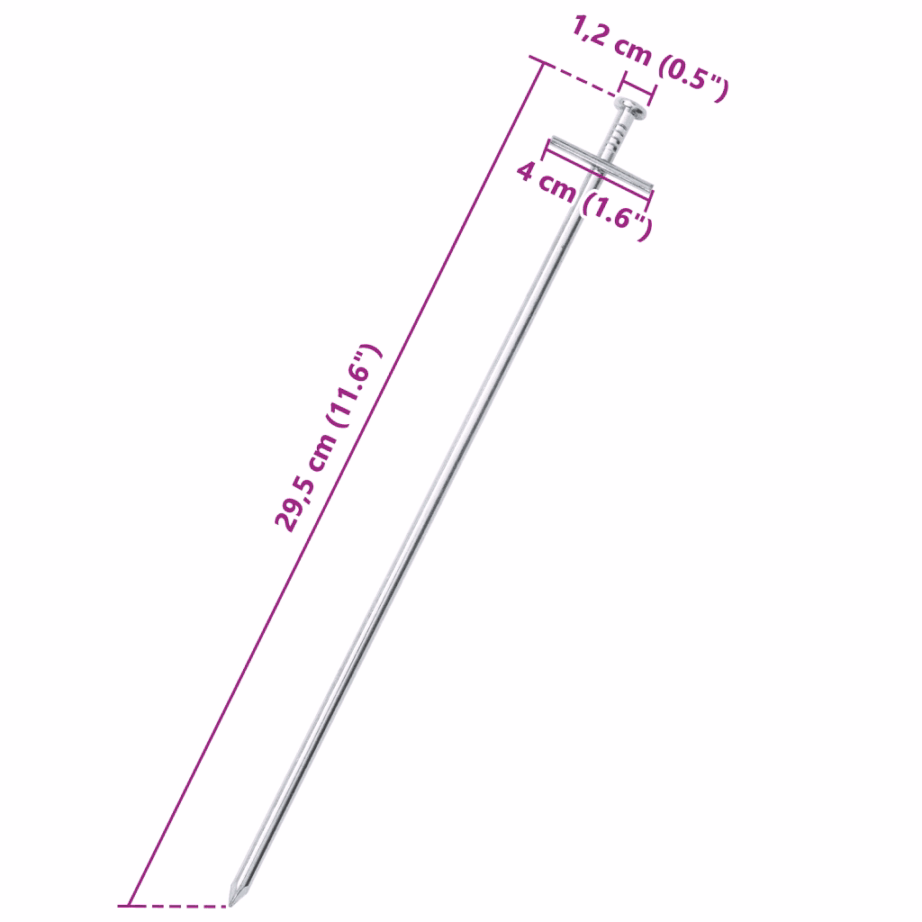 Tsingitud terasest telgivaiad T-otsaga, 24 tk, 29,5 cm, Ø 6 mm - 5