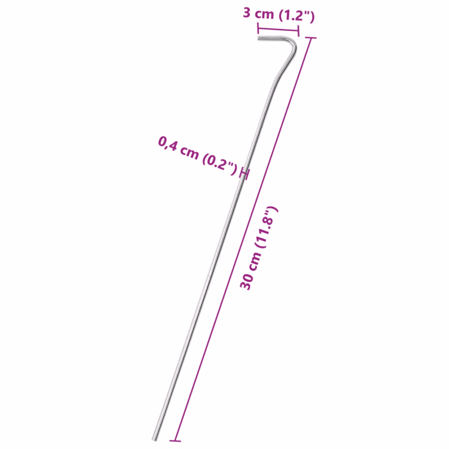 Tsingitud terasest telgivaiad konksuga, 25 tk, 30 cm, Ø 4 mm - 5