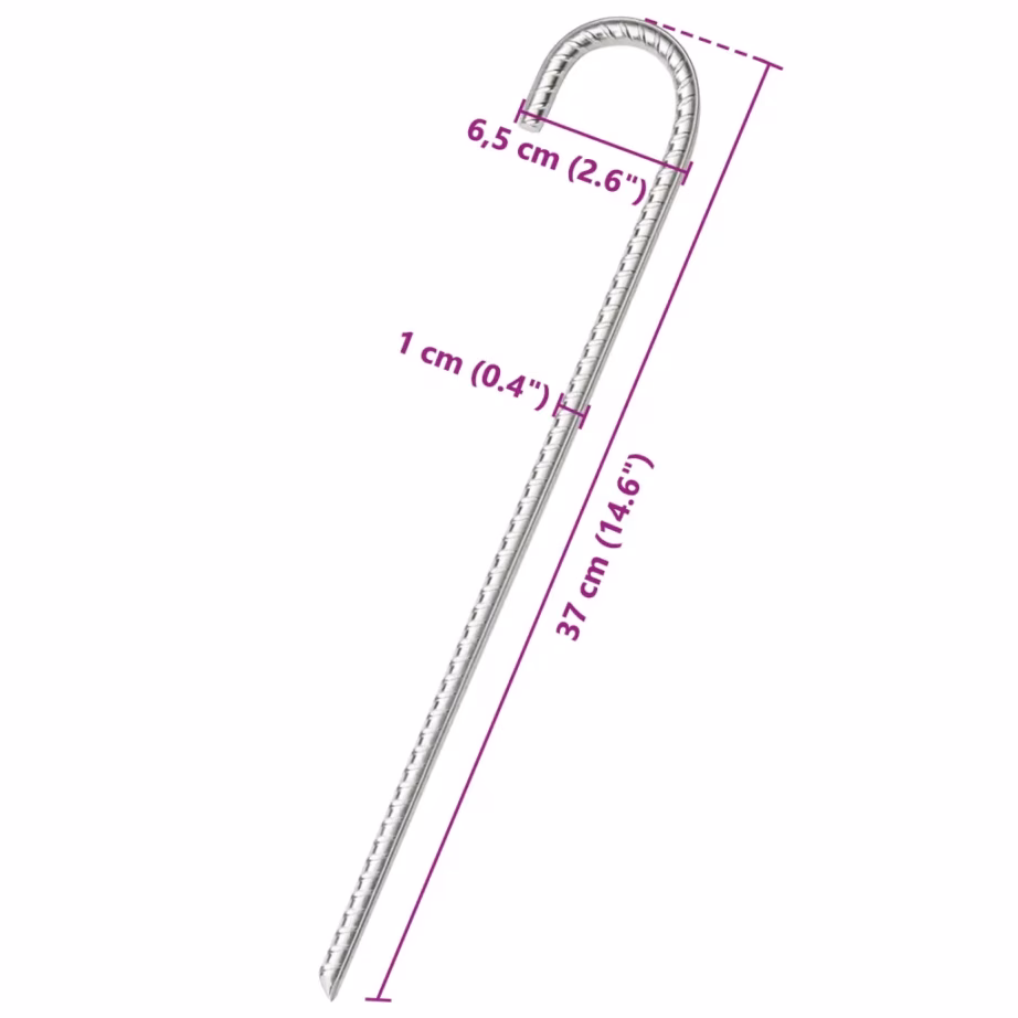 Tsingitud terasest keermestatud telgivaiad konksuga, 37 cm, Ø10 mm, 6 tk - 5