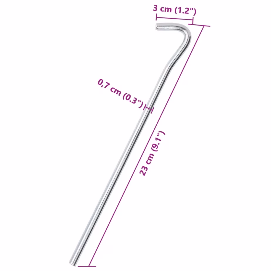 Tsingitud terasest telgivaiad konksuga, 50 tk, hõbedased, 23 cm, Ø 7 mm - 5
