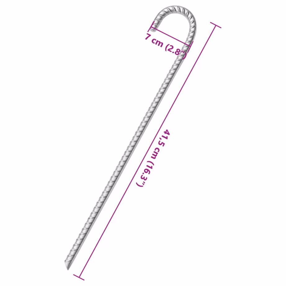Tsingitud terasest telgivaiad konksuga, 6 tk, 41,5 cm, Ø12 mm - 5