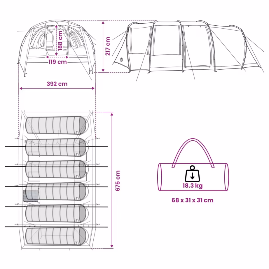Tunnelitelk kuni 10 inimesele, roheline, 675 x 392 x 210 cm - 11