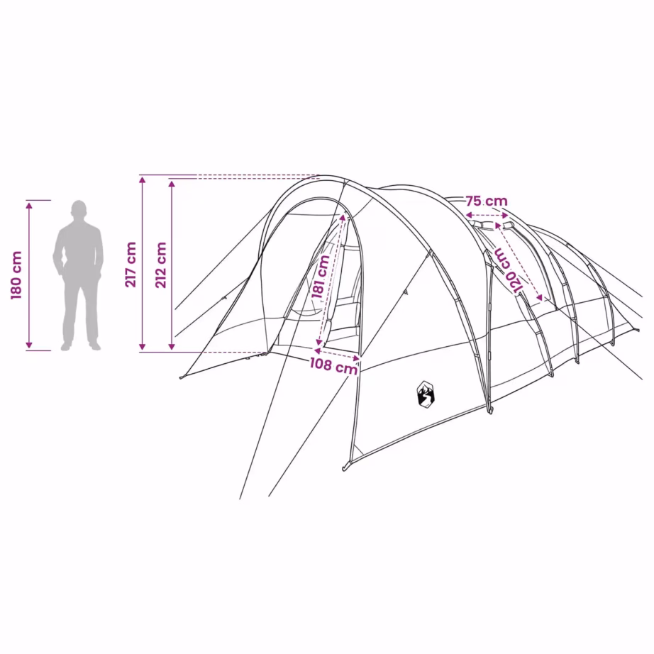 Tunnelitelk peredele, hall ja oranž, 560 x 395 x 212 cm, veekindel 185T polüester PU-kattega, eemaldatava ruumijagajaga - 12