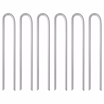 U-kujulised keermestatud telgivaiad, 6 tk, 37 cm, Ø10 mm, tsingitud teras