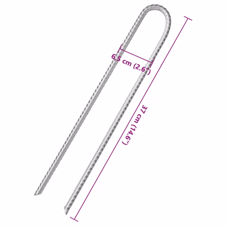 U-kujulised keermestatud telgivaiad, 6 tk, 37 cm, Ø10 mm, tsingitud teras - 5