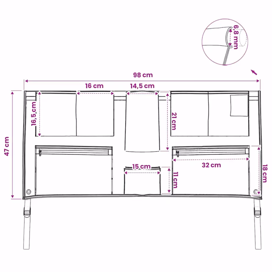 Riputatav väline hoiukott taskutega, must-sinine Oxford-kangas, 98 x 47 cm - 10