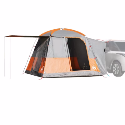 Veekindel autotelk 4 inimesele varikatuse ja kandekotiga, hall/oranž, 314 x 314 x 240 cm, PU-kattega 185T polüester