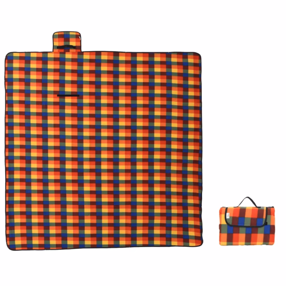 Veekindel kokkupandav piknikutekk kandekotiga, mitmevärviline ruudumuster, samet, 200 x 200 cm - 3