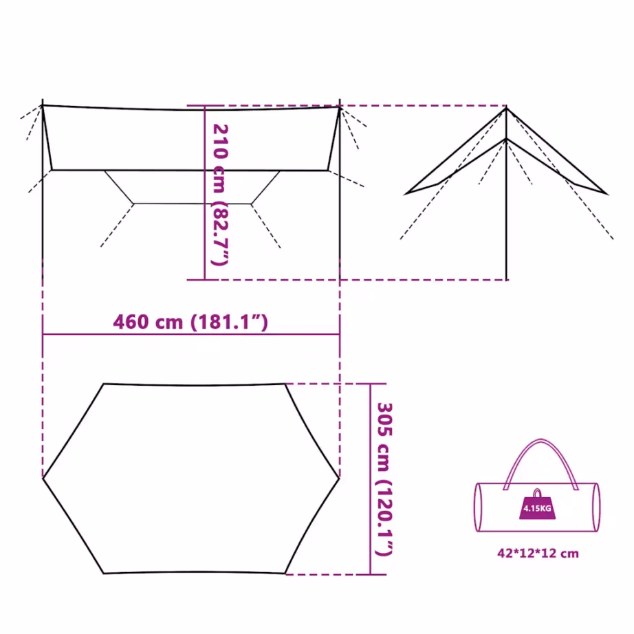 Veekindel matka tuulevari, sinine, 460 x 305 x 210 cm, PU-kattega Oxford kangas - 9