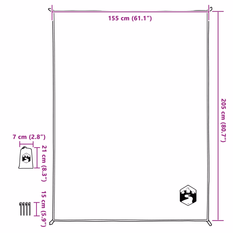 Veekindel piknikutekk kinnitusvaiade ja kandekotiga, hall/oranž, 205 x 155 cm - 6