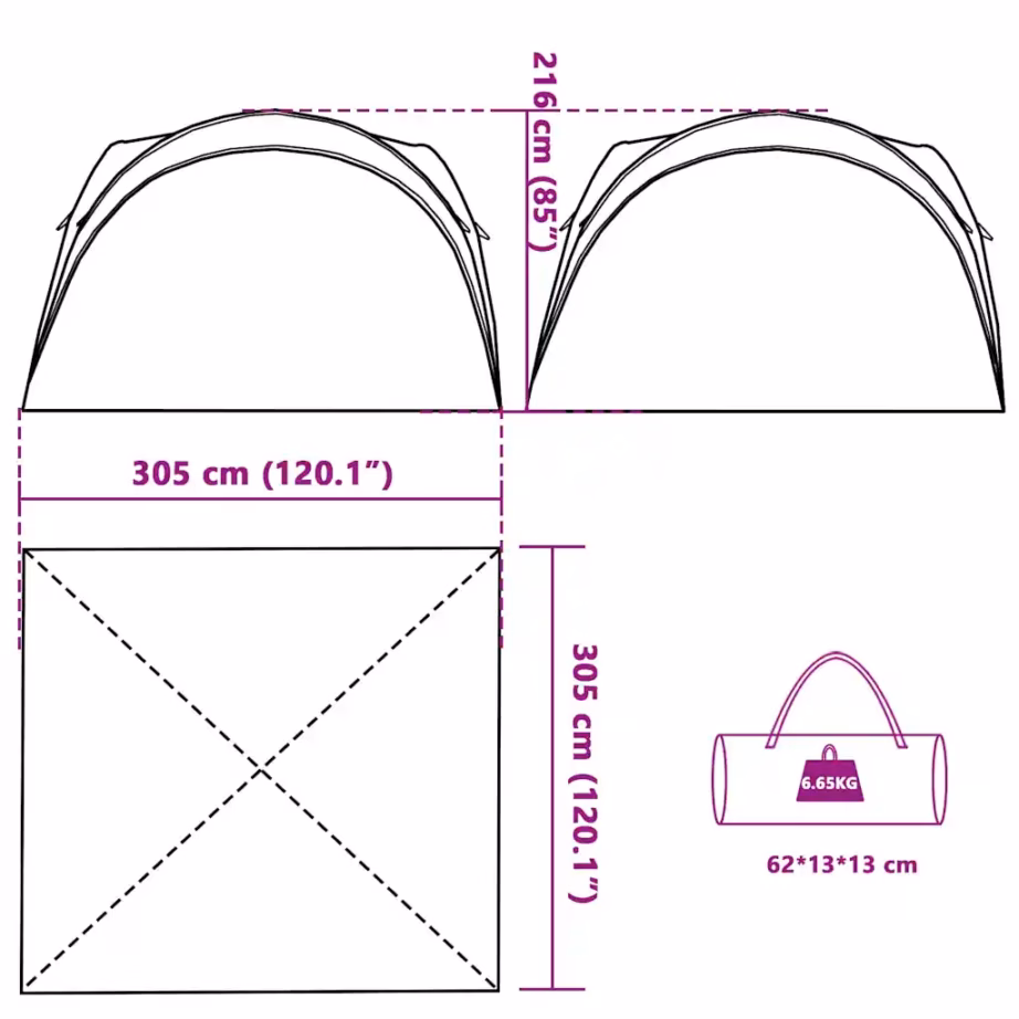 Veekindel valge peotelk hoiutaskutega, 305 x 305 x 216 cm - 10