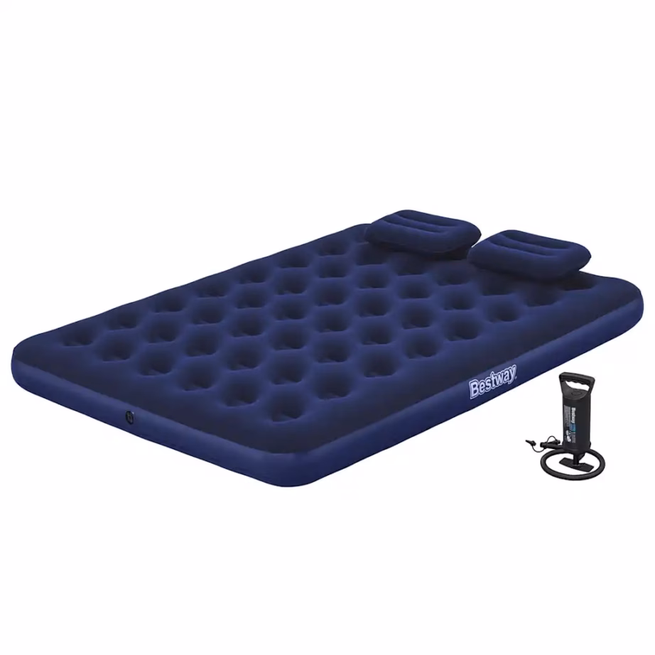 Bestway kahekohaline veluurkattega õhkmadrats padjade ja pumbaga, tumesinine, 203 x 152 x 22 cm - 3