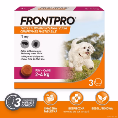 Kirbu- ja puugitabletid koerale FrontPro (2–4 kg), 3 × 11,3 mg