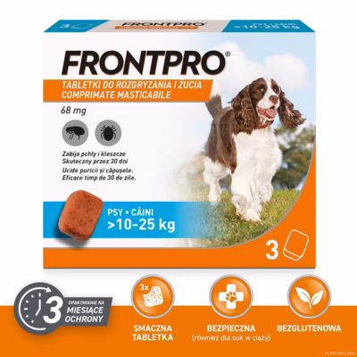 Kirbu- ja puugitõrje tabletid koerale FrontPro (>10–25 kg), 3 × 68 mg