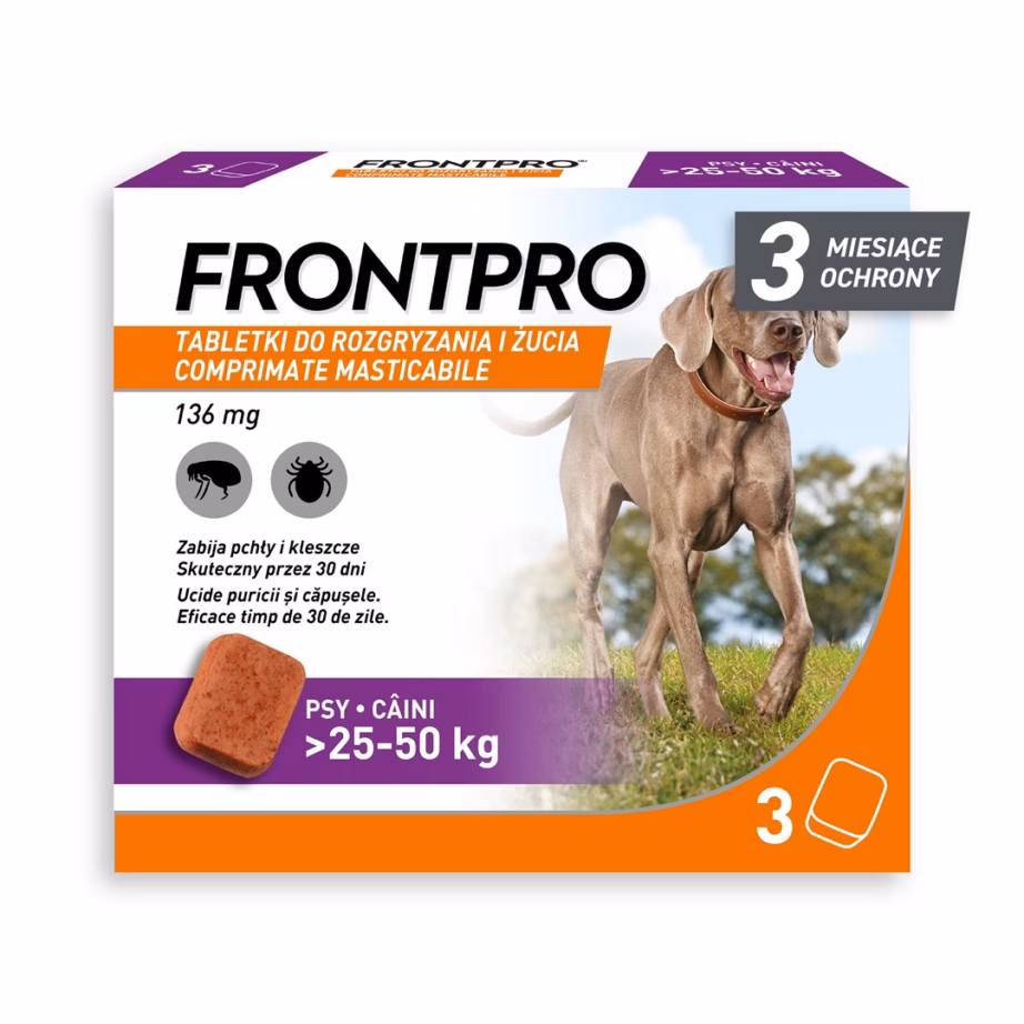 Kirbu- ja puugitõrje närimistabletid FrontPro koerale >25-50 kg, 3 x 136 mg - 7