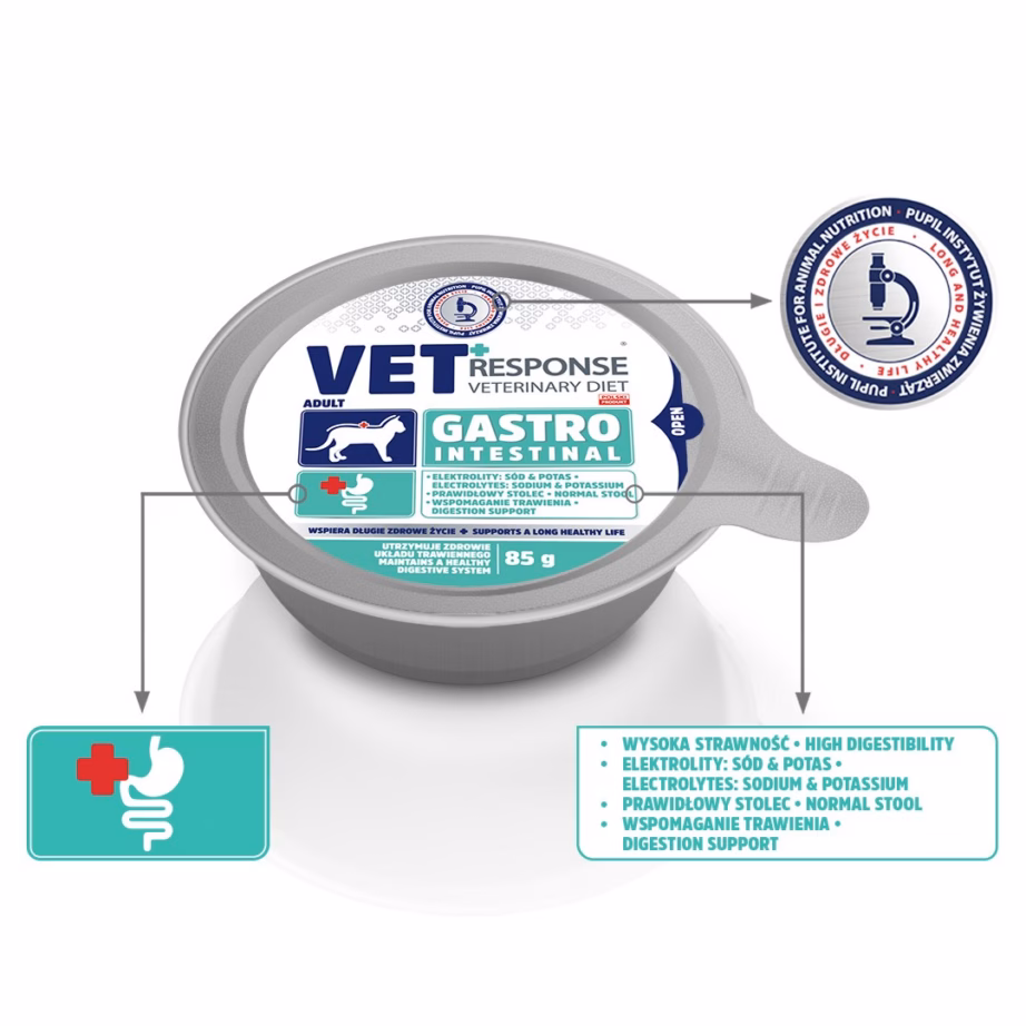 Märgtoit täiskasvanud kassile Vet Response Gastrointestinal, kalkun, 4 × 85 g - 4