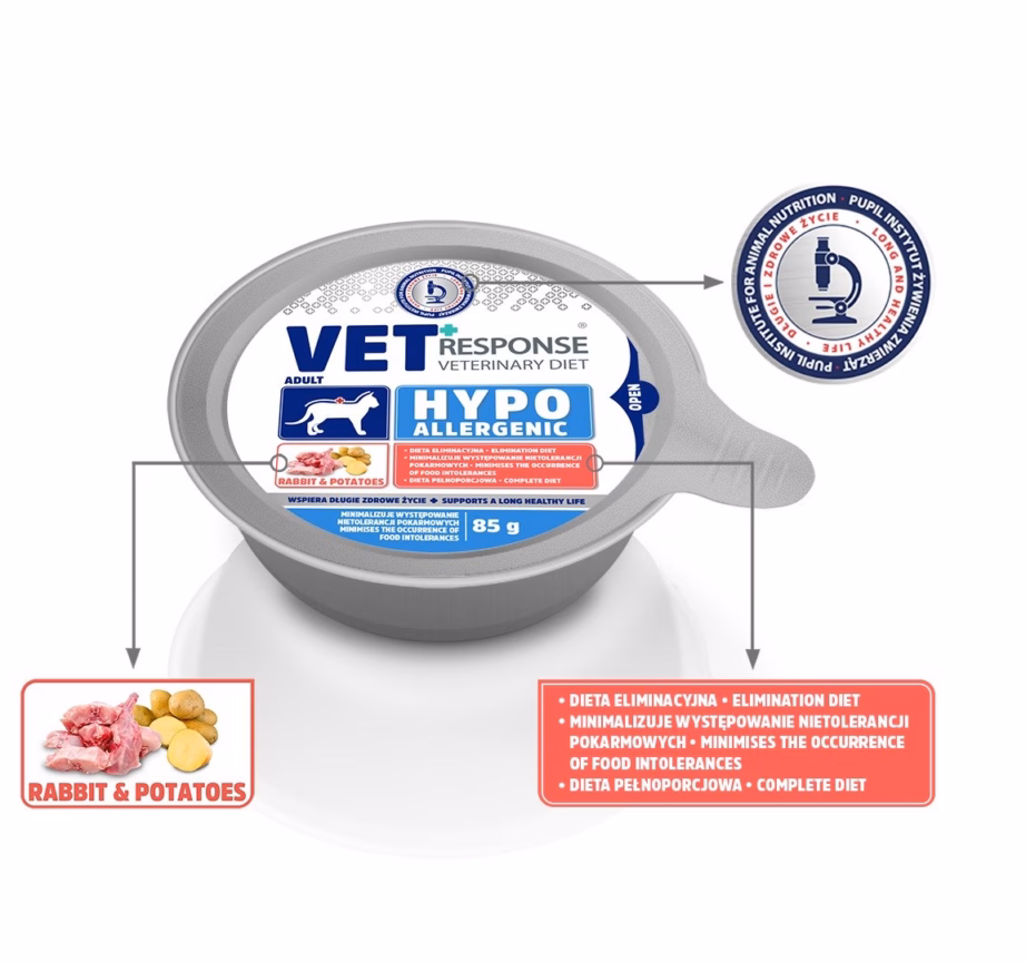 Märg kassitoit Vet Response Hypoallergenic Rabbit, monoproteiinne täissööt, 85 g - 3