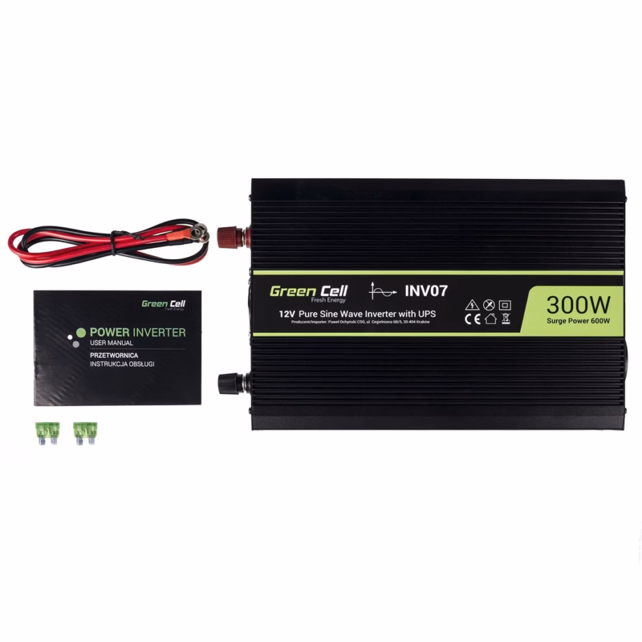 Auto inverter Roheline Cell INV07, 300 W, 12 V sisend → 230 V väljund, Type C, must - 2