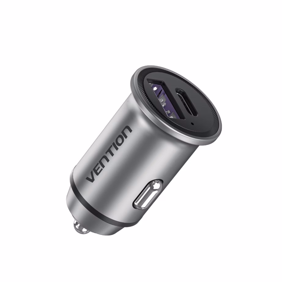 Autolaadija Vention Mini Style, USB-C + USB-A, 30 W, hall alumiinium - 3