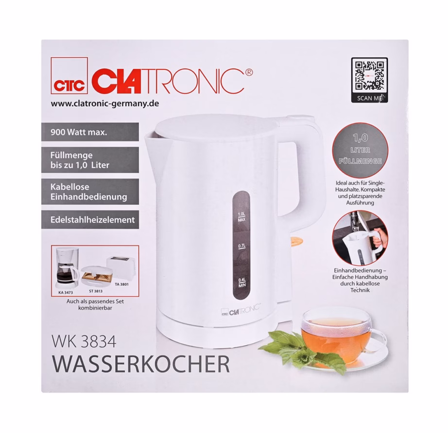 Veekeetja Clatronic WK 3834, 1 l, valge - 5