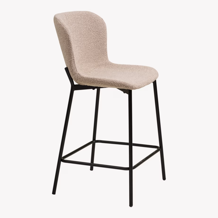 Beež bouclé baaritool mustade metalljalgadega Maceda, istumiskõrgus 65 cm - 4