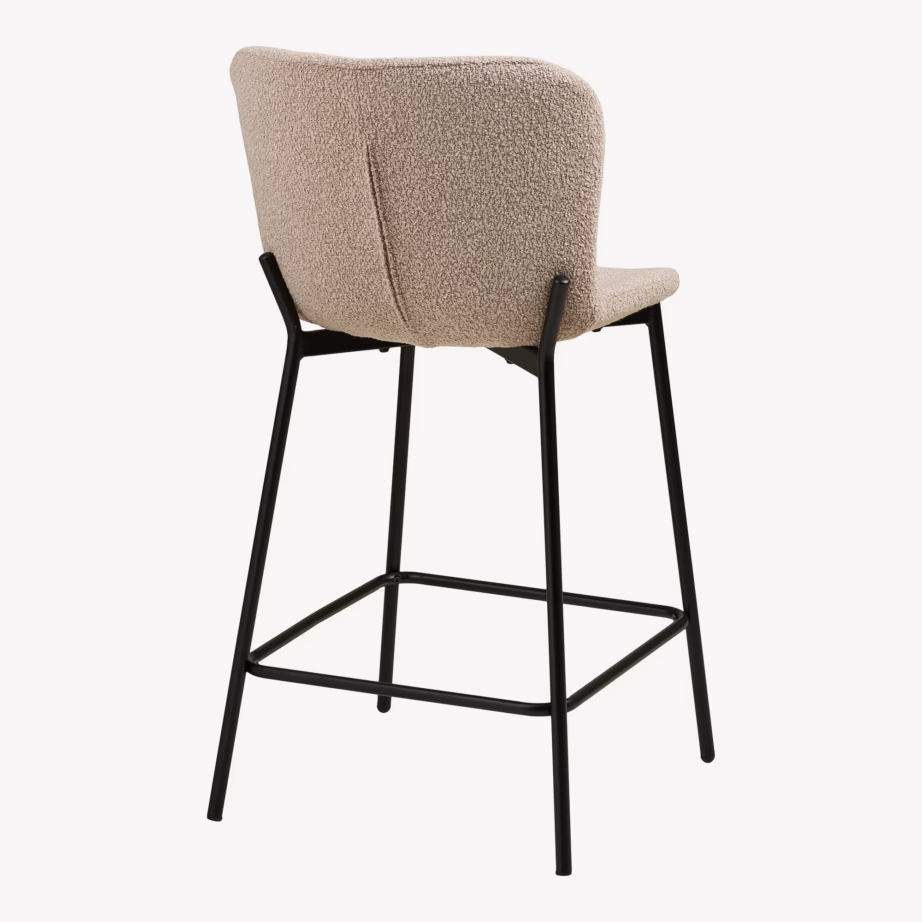 Beež bouclé baaritool mustade metalljalgadega Maceda, istumiskõrgus 65 cm - 5