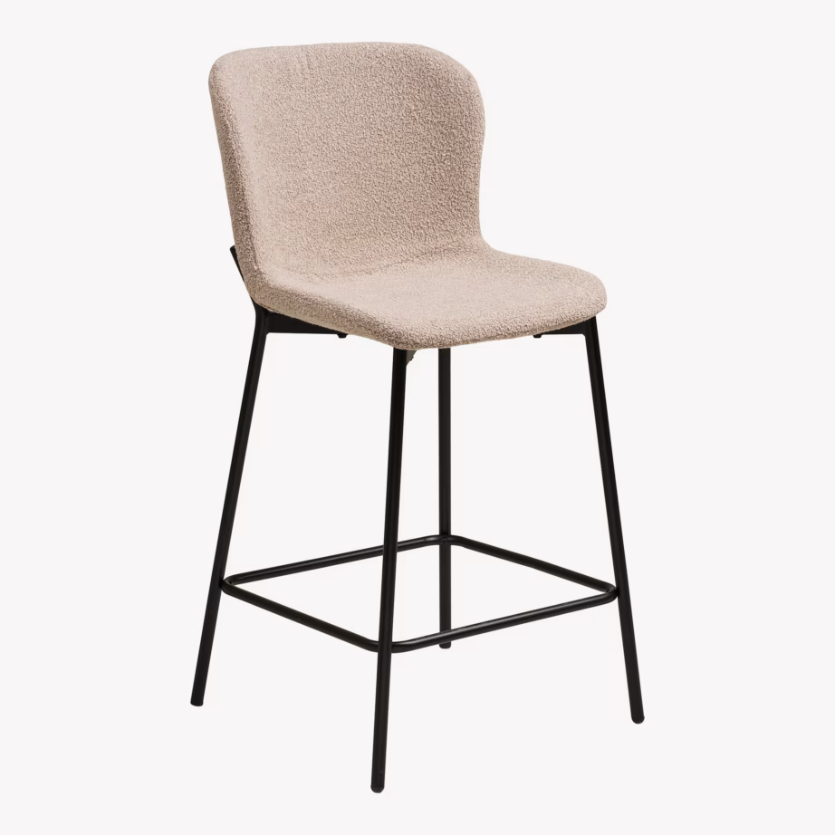 Beež bouclé baaritool mustade metalljalgadega Maceda, istumiskõrgus 65 cm - 7