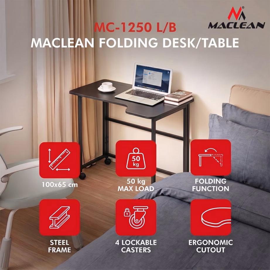 Kokkupandav ratastel kirjutuslaud Maclean MC-1250, L-kujuline, must, 100 × 65 cm - 2