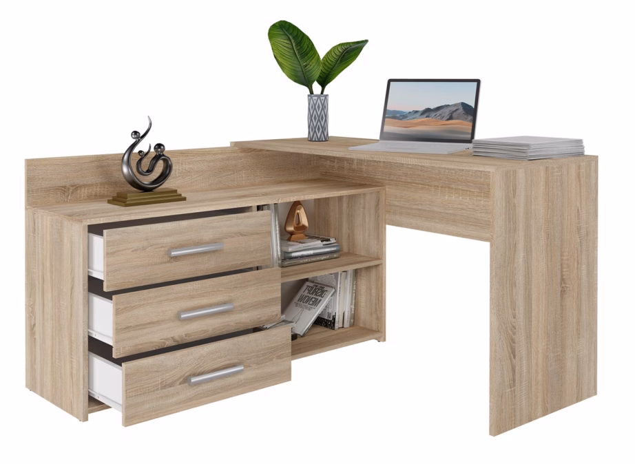 Nurgakirjutuslaud Topeshop DANY, 120 × 50 cm, 3 sahtlit, Sonoma tamme toon - 2