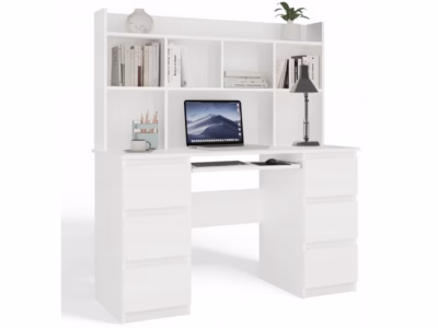 Kirjutuslaud Top E Shop KUBA, 6 sahtli ja riiuliga, 130 × 51 × 146 cm, valge