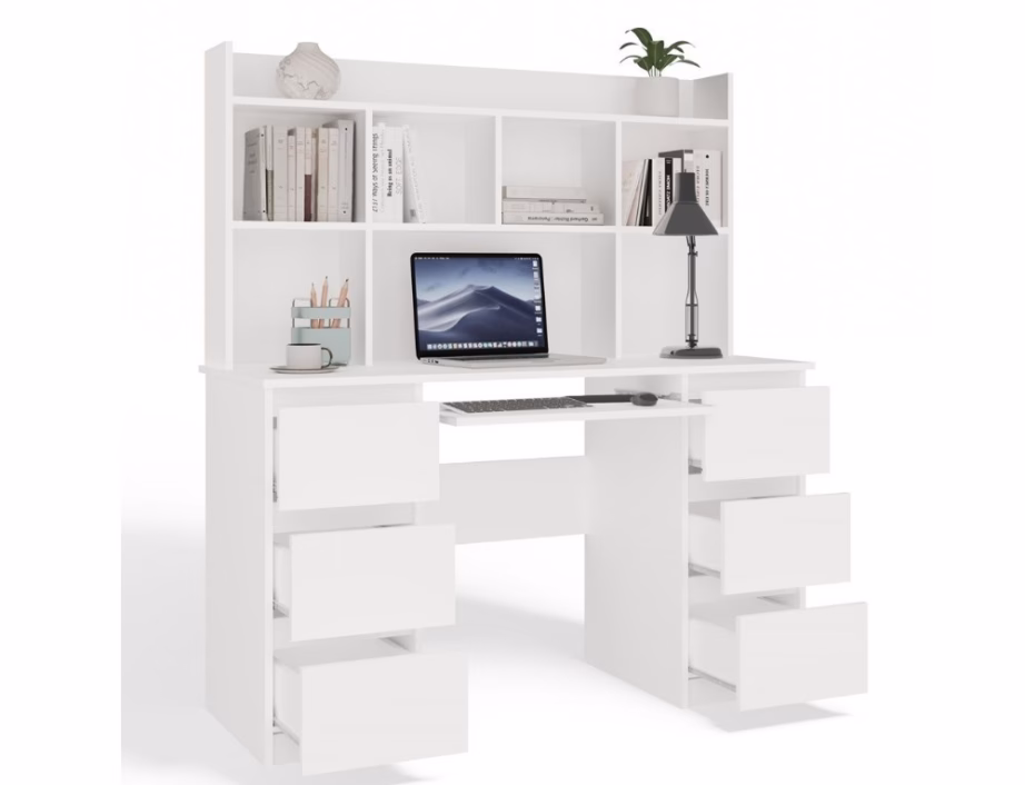 Kirjutuslaud Top E Shop KUBA, 6 sahtli ja riiuliga, 130 × 51 × 146 cm, valge - 5