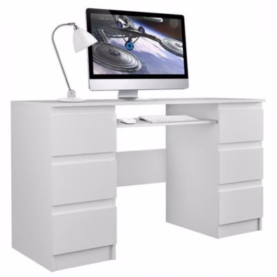 Kirjutuslaud Topeshop KUBA, 130 × 51 cm, 6 sahtlit, valge matt