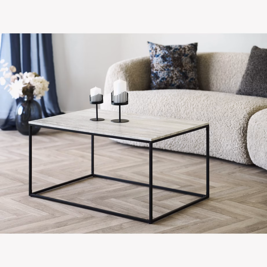 Diivanilaud travertiiniefektiga, must raam, 90x60x45 cm, Vita - 2