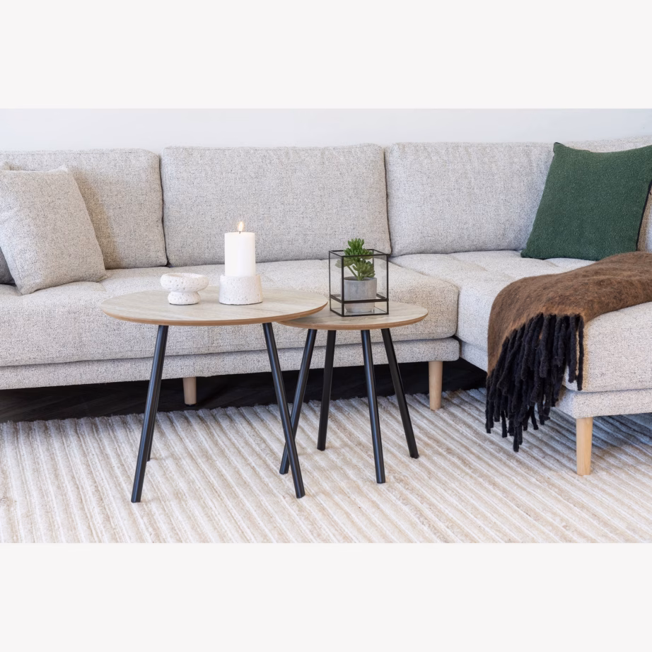 Diivanilaud travertiinimustriga ja mustade jalgadega Aalst ø55×45 cm - 2