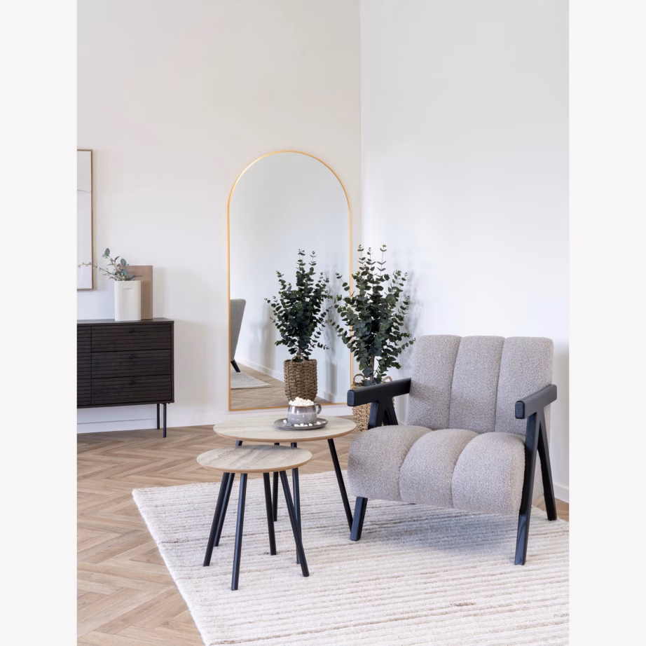 Diivanilaud travertiinimustriga ja mustade jalgadega Aalst ø55×45 cm - 4