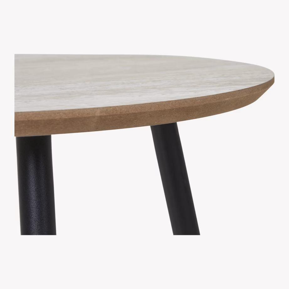 Diivanilaud travertiinimustriga ja mustade jalgadega Aalst ø55×45 cm - 5