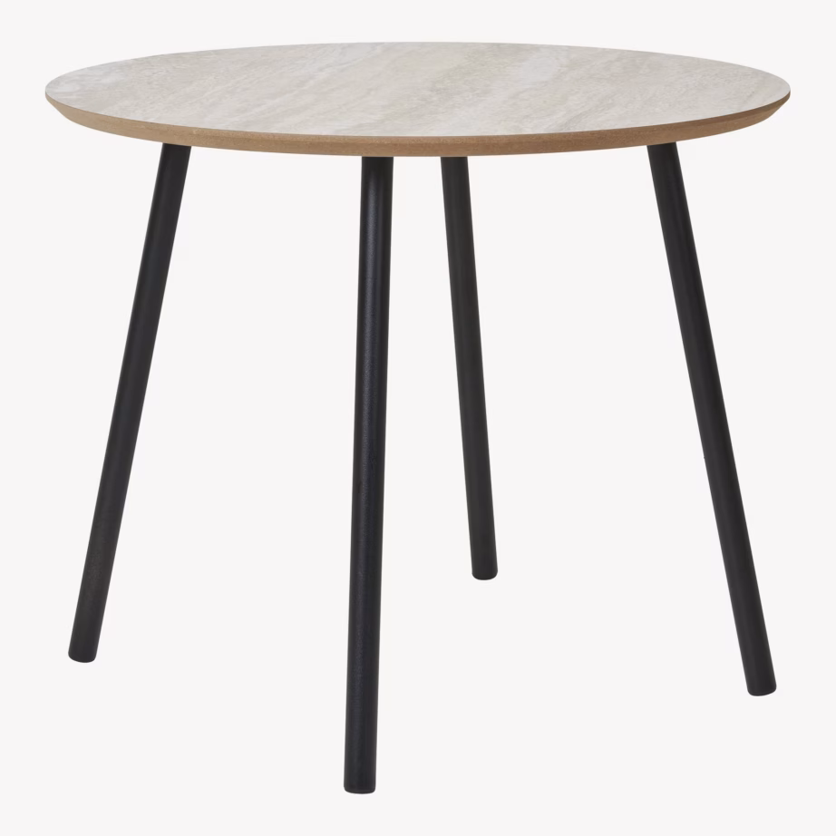 Diivanilaud travertiinimustriga ja mustade jalgadega Aalst ø55×45 cm - 7