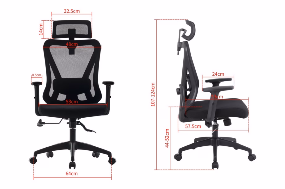 Ergonoomiline kontoritool Activejet T5, must, 64 x 57,5 x 107-124 cm - 14