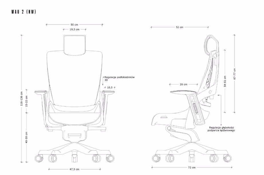 Ergonoomiline kontoritool UNIQUE Wau 2 NW41, hall/valge võrk - 3