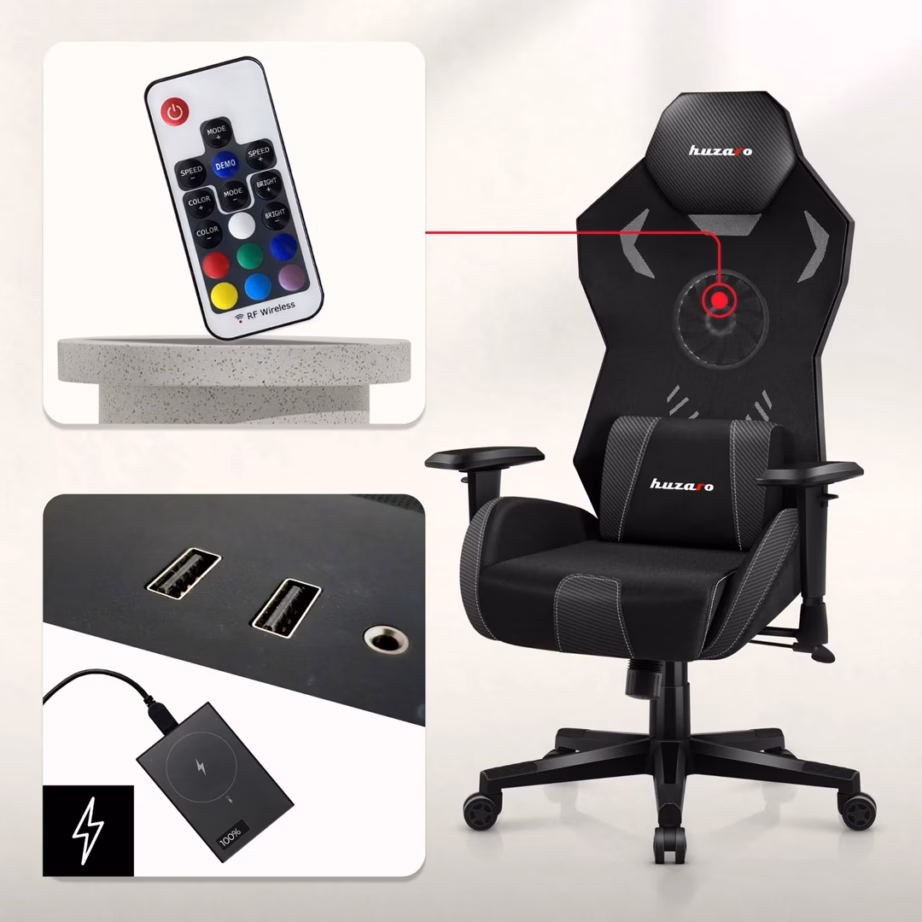RGB-valgustuse ja ventilaatoriga arvutitool huzaro Combat 7.6, must - 8