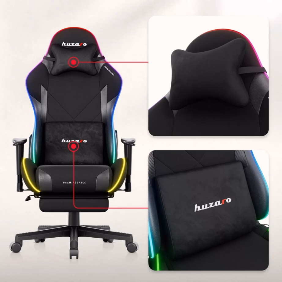 Mänguritool Huzaro Force 5.7 RGB, must veluur, jalatugi ja 2D käetoed, 136 kg - 4