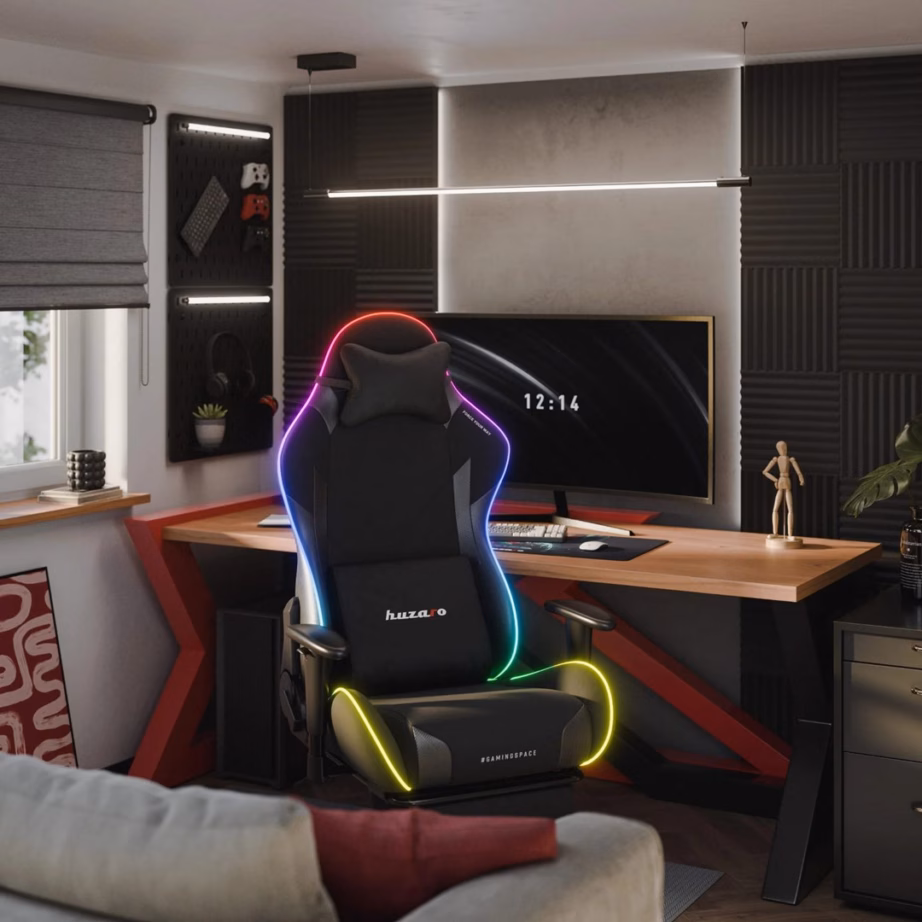 Mänguritool Huzaro Force 5.7 RGB, must veluur, jalatugi ja 2D käetoed, 136 kg - 7
