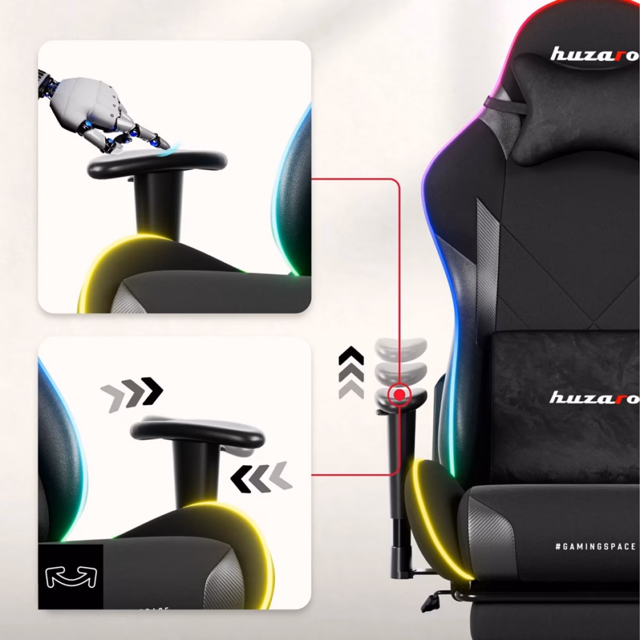 Mänguritool Huzaro Force 5.7 RGB, must veluur, jalatugi ja 2D käetoed, 136 kg - 8