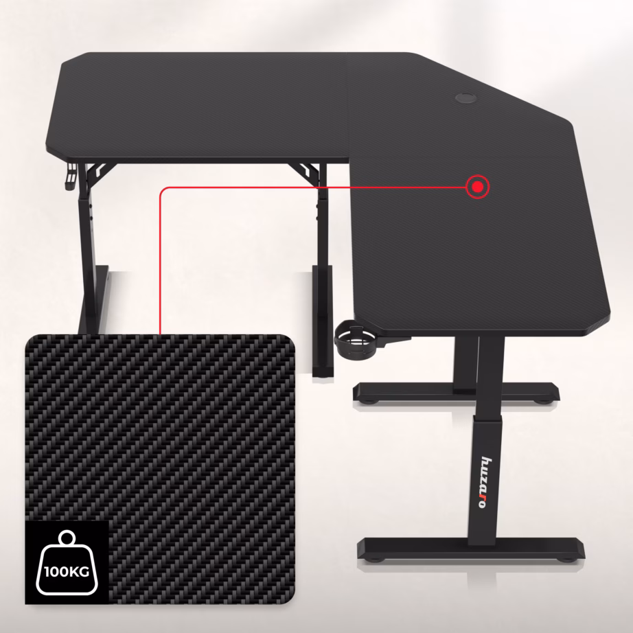 Kolme fikseeritud kõrgusega nurgakujuline arvutilaud huzaro Hero 7.3 Black, 140 × 140 cm - 11