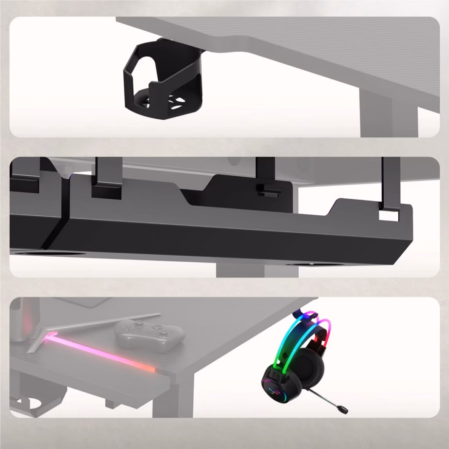 Elektriliselt reguleeritav arvutilaud huzaro Hero 8.7 RGB, 140 × 70 cm, juhtmevaba laadijaga, must - 2