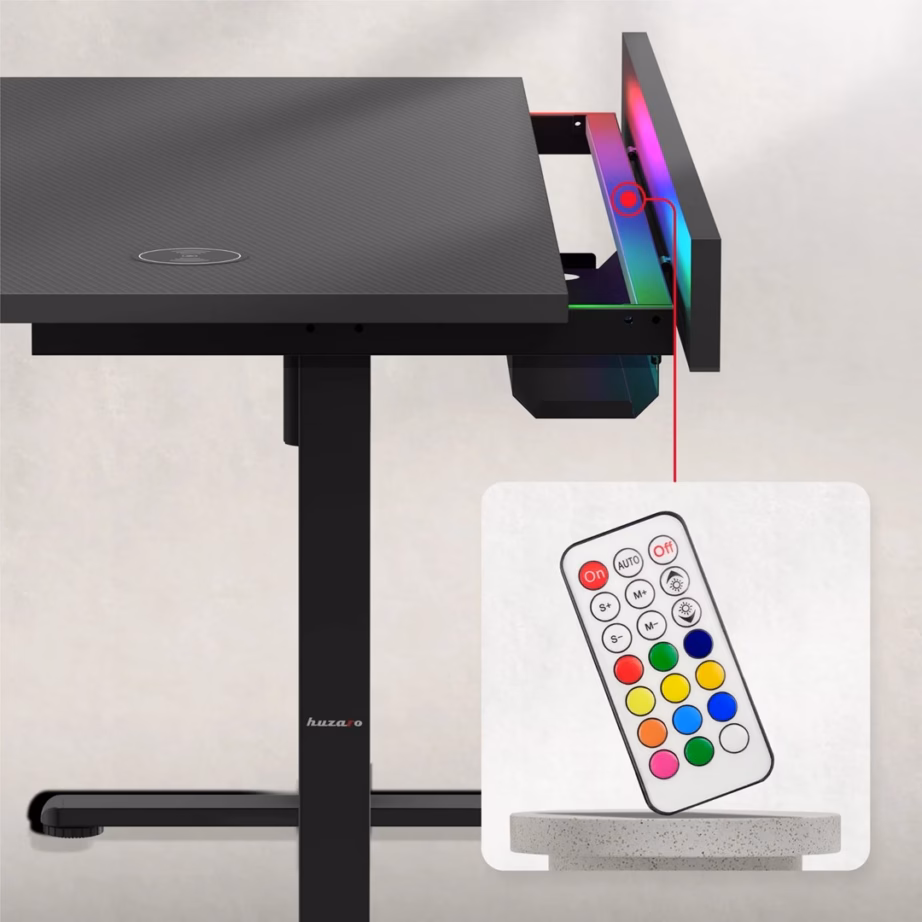 Elektriliselt reguleeritav arvutilaud huzaro Hero 8.7 RGB, 140 × 70 cm, juhtmevaba laadijaga, must - 3