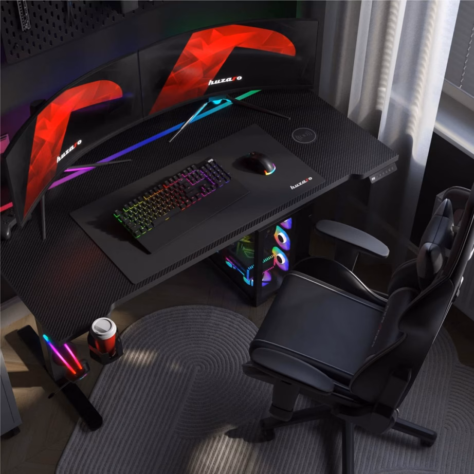 Elektriliselt reguleeritav arvutilaud huzaro Hero 8.7 RGB, 140 × 70 cm, juhtmevaba laadijaga, must - 7