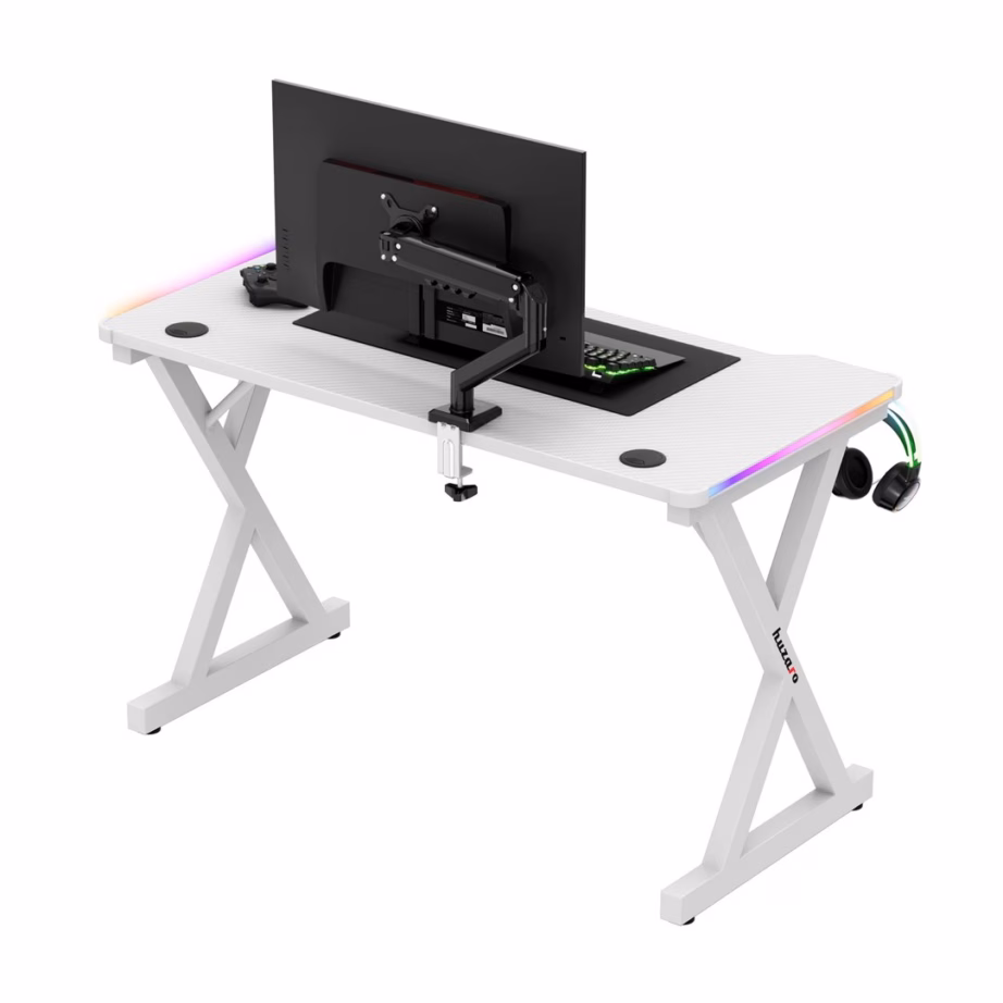 RGB-valgustusega arvutilaud huzaro Hero 2.3 RGB White, valge, 120 × 60 cm, 75 kg - 3