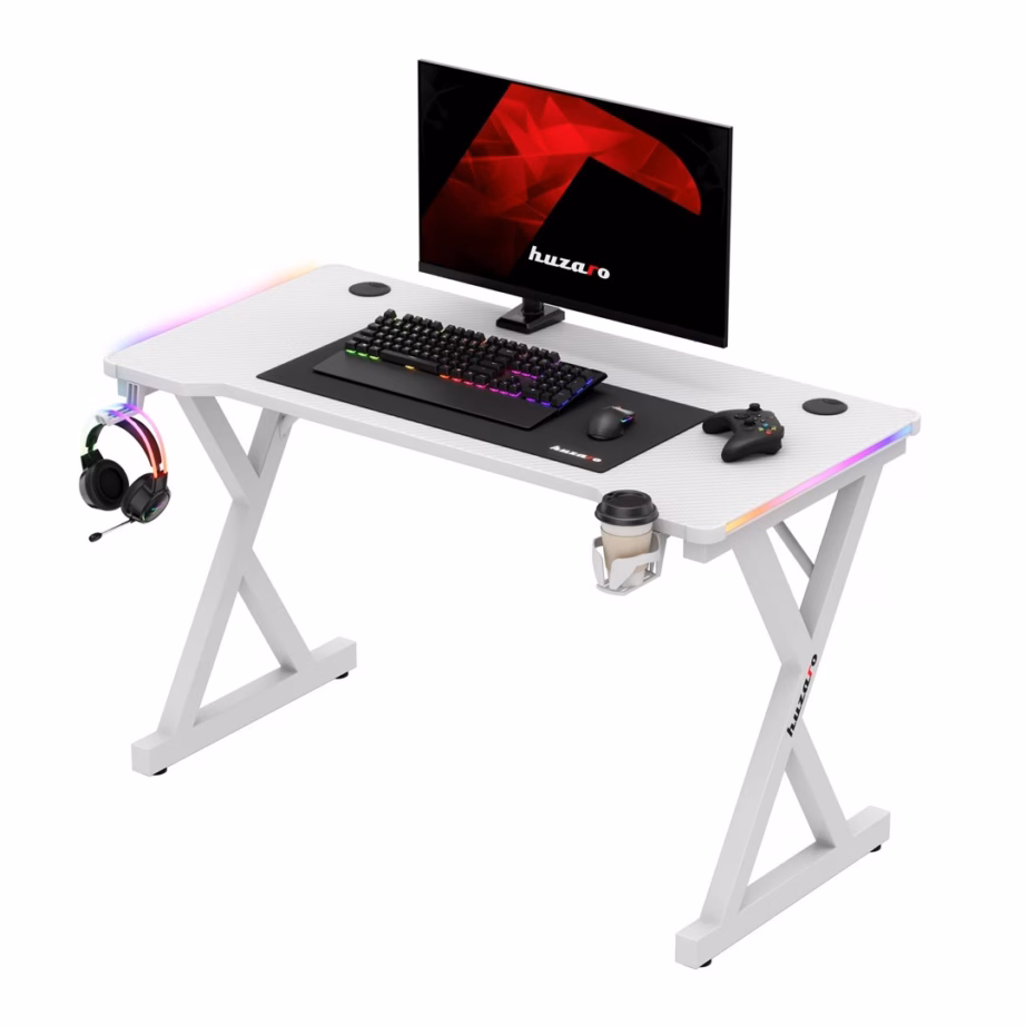 RGB-valgustusega arvutilaud huzaro Hero 2.3 RGB White, valge, 120 × 60 cm, 75 kg - 4
