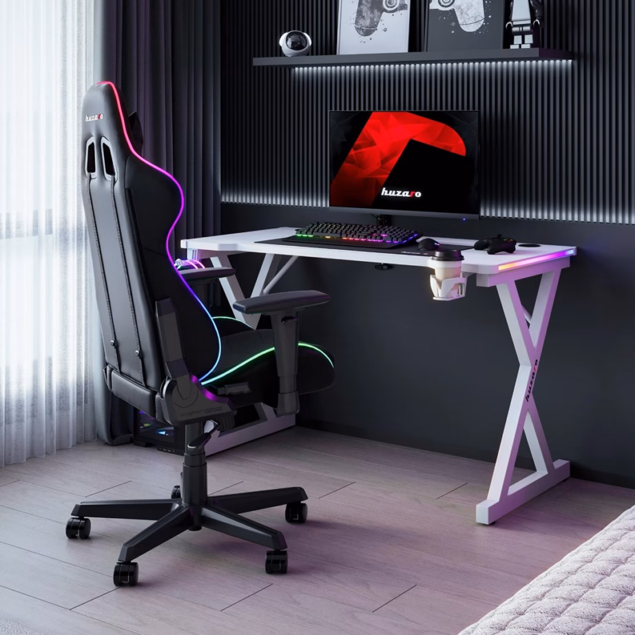 RGB-valgustusega arvutilaud huzaro Hero 2.3 RGB White, valge, 120 × 60 cm, 75 kg - 5